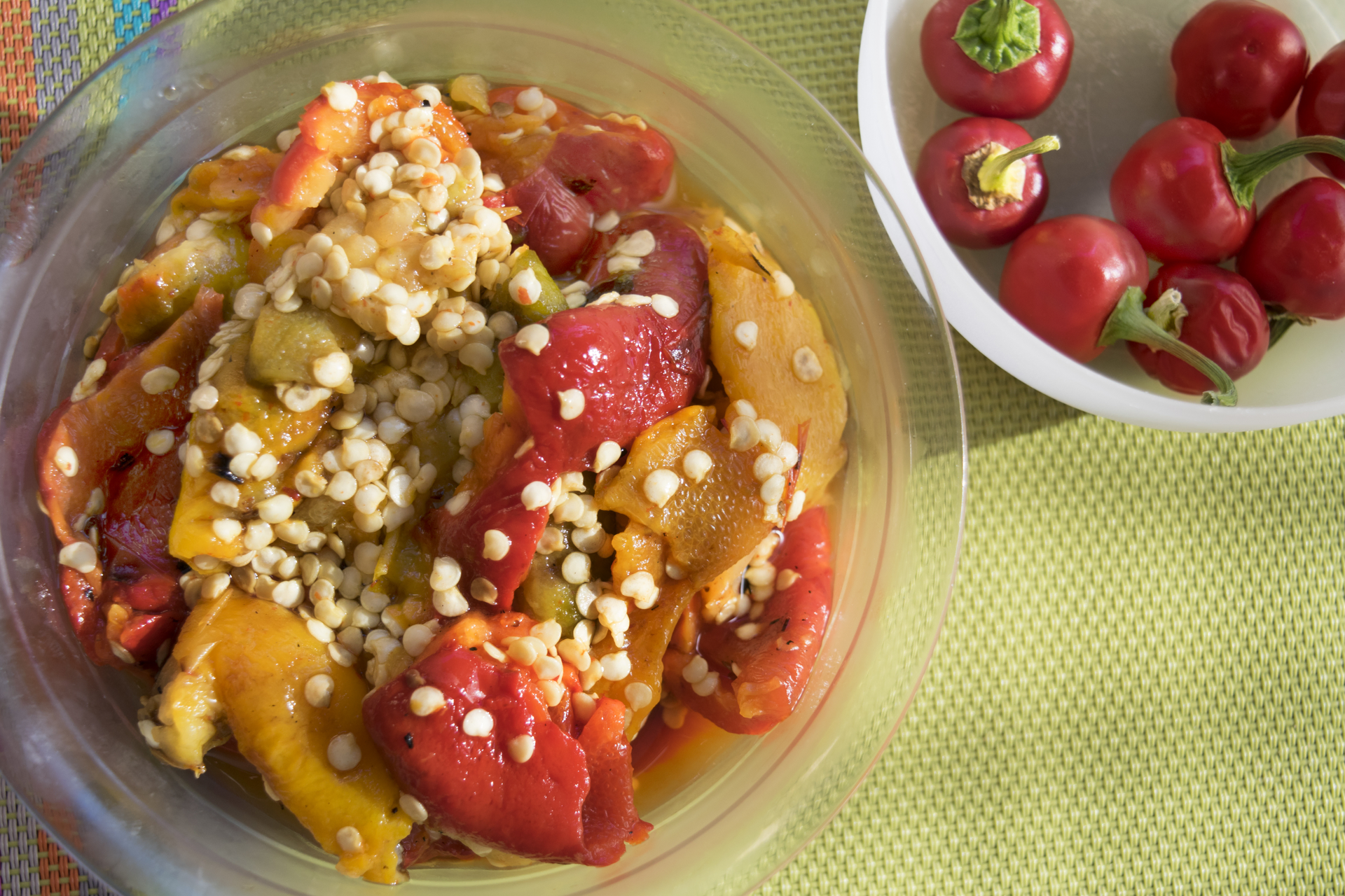 Zesty Caribbean Jerk Lentil Soup with Pineapple Chutney — Soup served and photographed from above