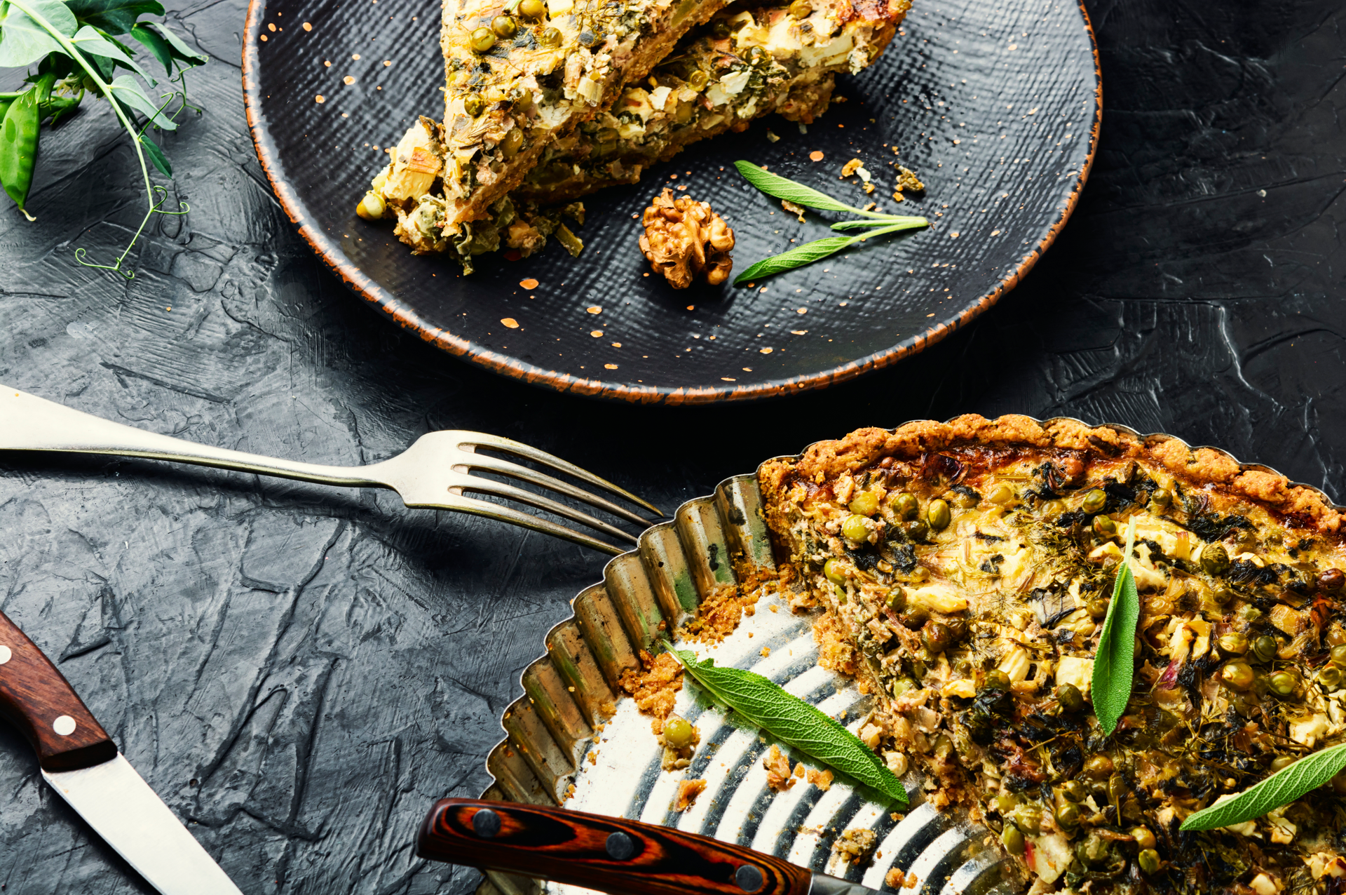 Zesty Croatian Soparnik with Swiss Chard and Garlic — Appetizer served and photographed from above