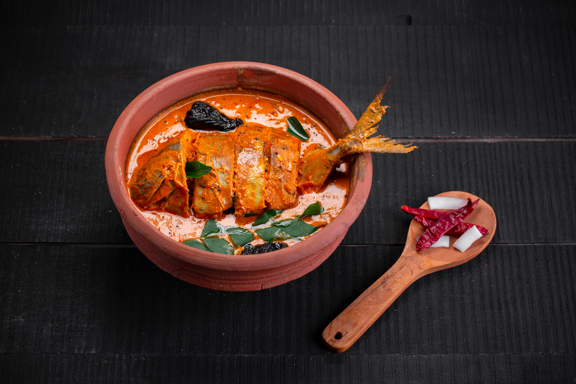 Zesty Indian Tamarind Fish Curry — Main Course served and photographed from above