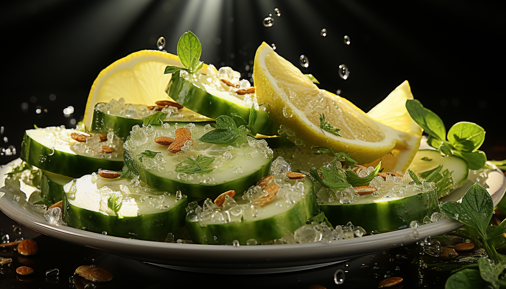 Overhead flat-lay of all ingredients for Zesty Italian Zucchini Carpaccio with Lemon and Mint laid out on a kitchen surface.