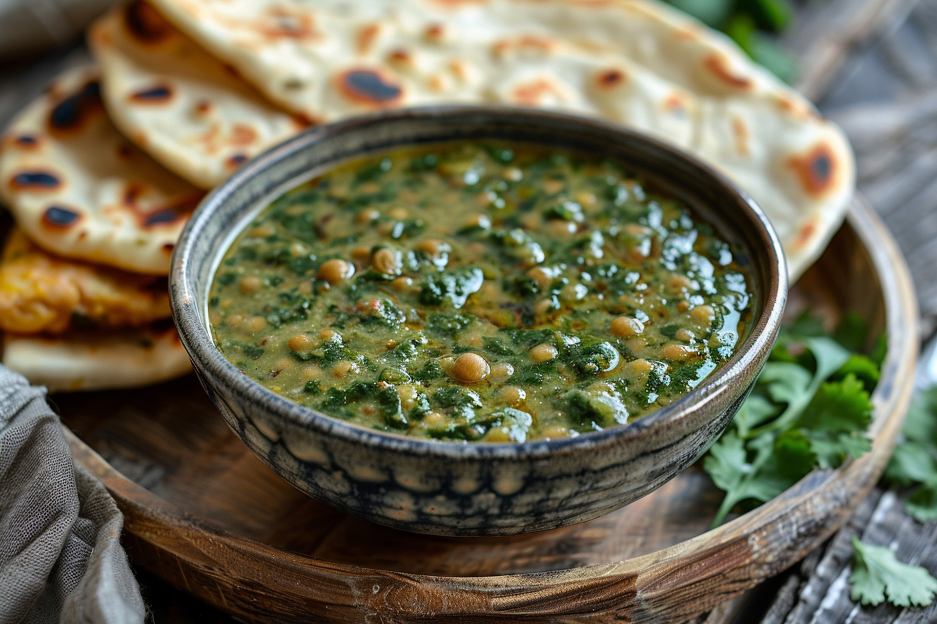 Overhead flat-lay of all ingredients for Zesty Moroccan Harira with Lentil Dumplings and Spinach laid out on a kitchen surface.