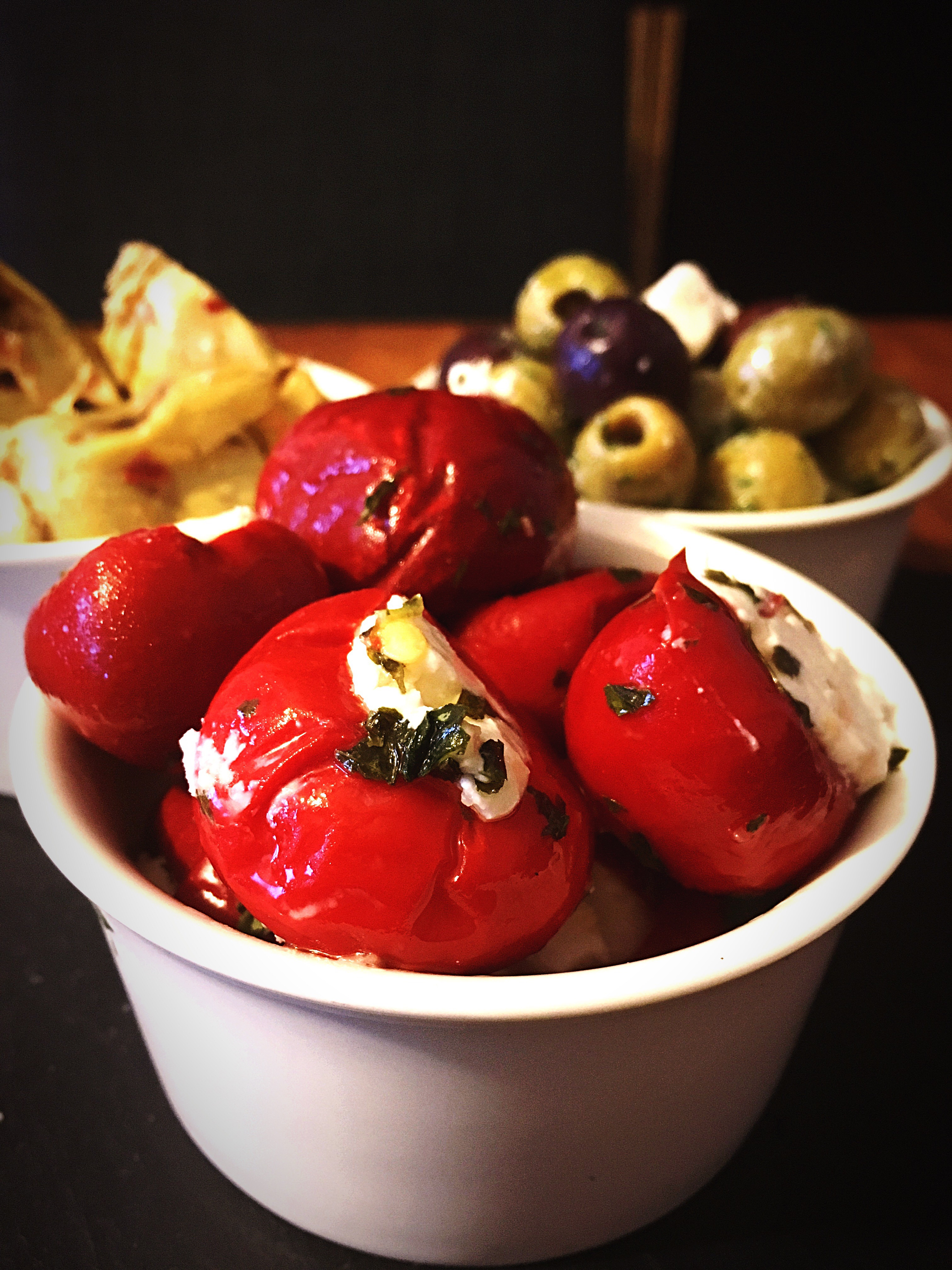 Zesty Peruvian Rocoto-Stuffed Peppers with Lime Dressing — Appetizer served and photographed from above